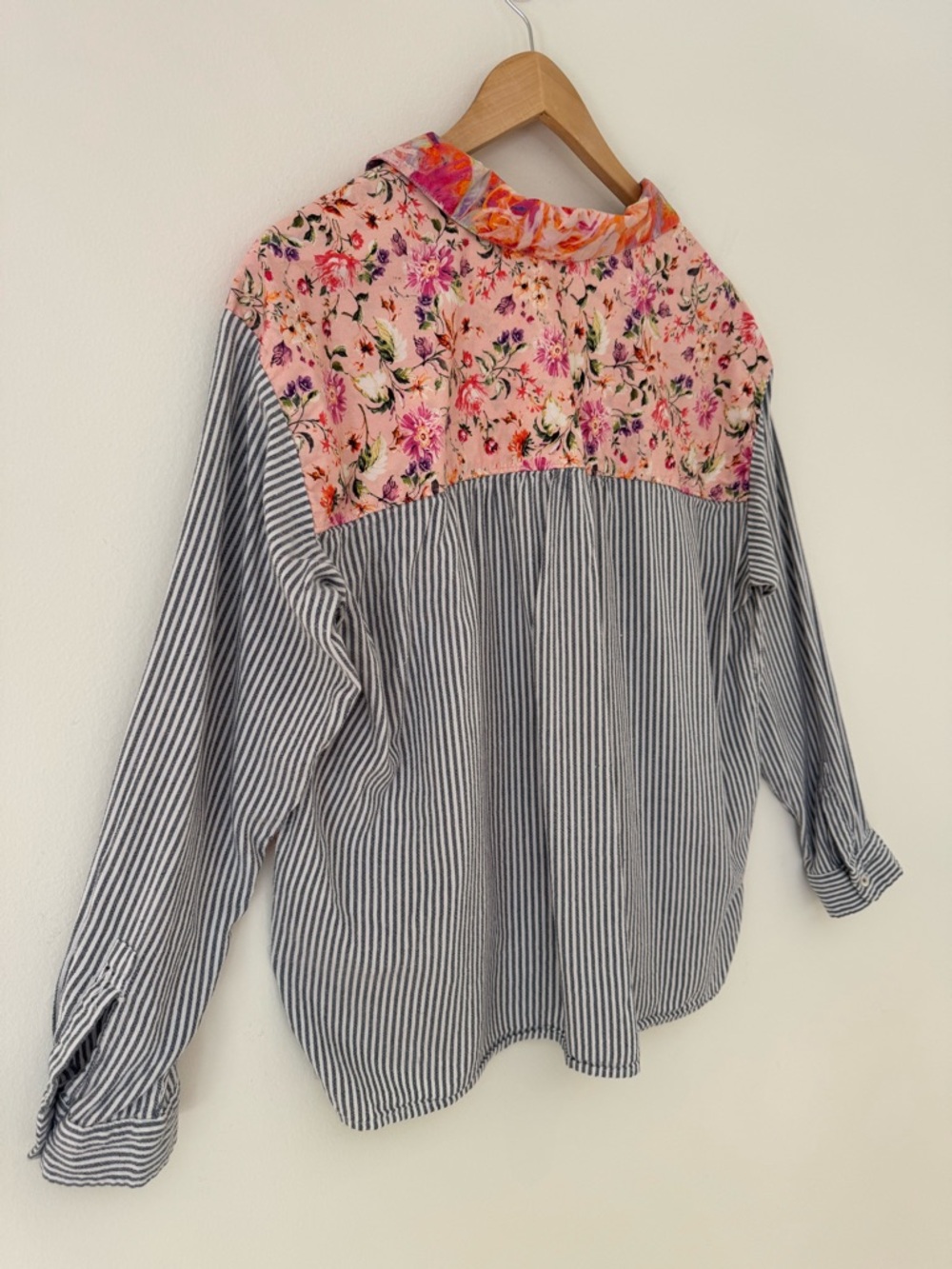 Maeve by Anthropologie The Clarissa High Low Button Down Stripe Floral Top Sz 14 - Picture 10 of 15